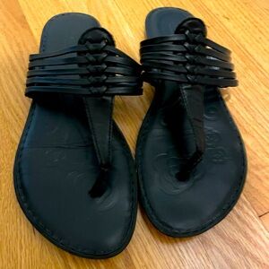 Born Black Strappy Leather Thong Sandals